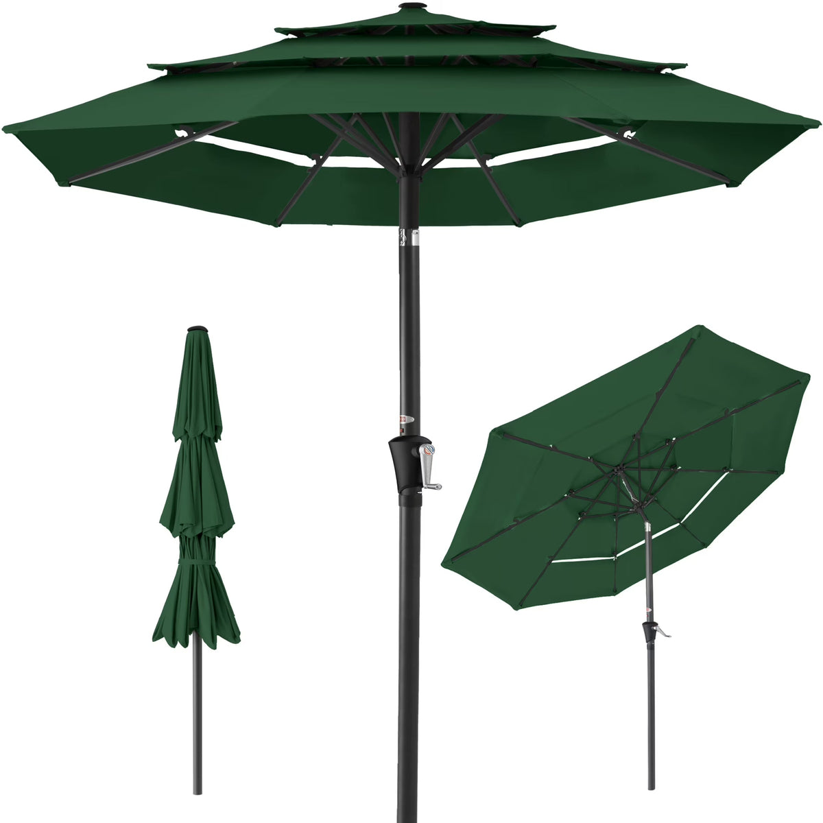 2026 NewBest Choice Products 10ft 3-Tier Patio Umbrella, Market Sun Shade w/ Tilt Adjustment, Easy Crank - Red