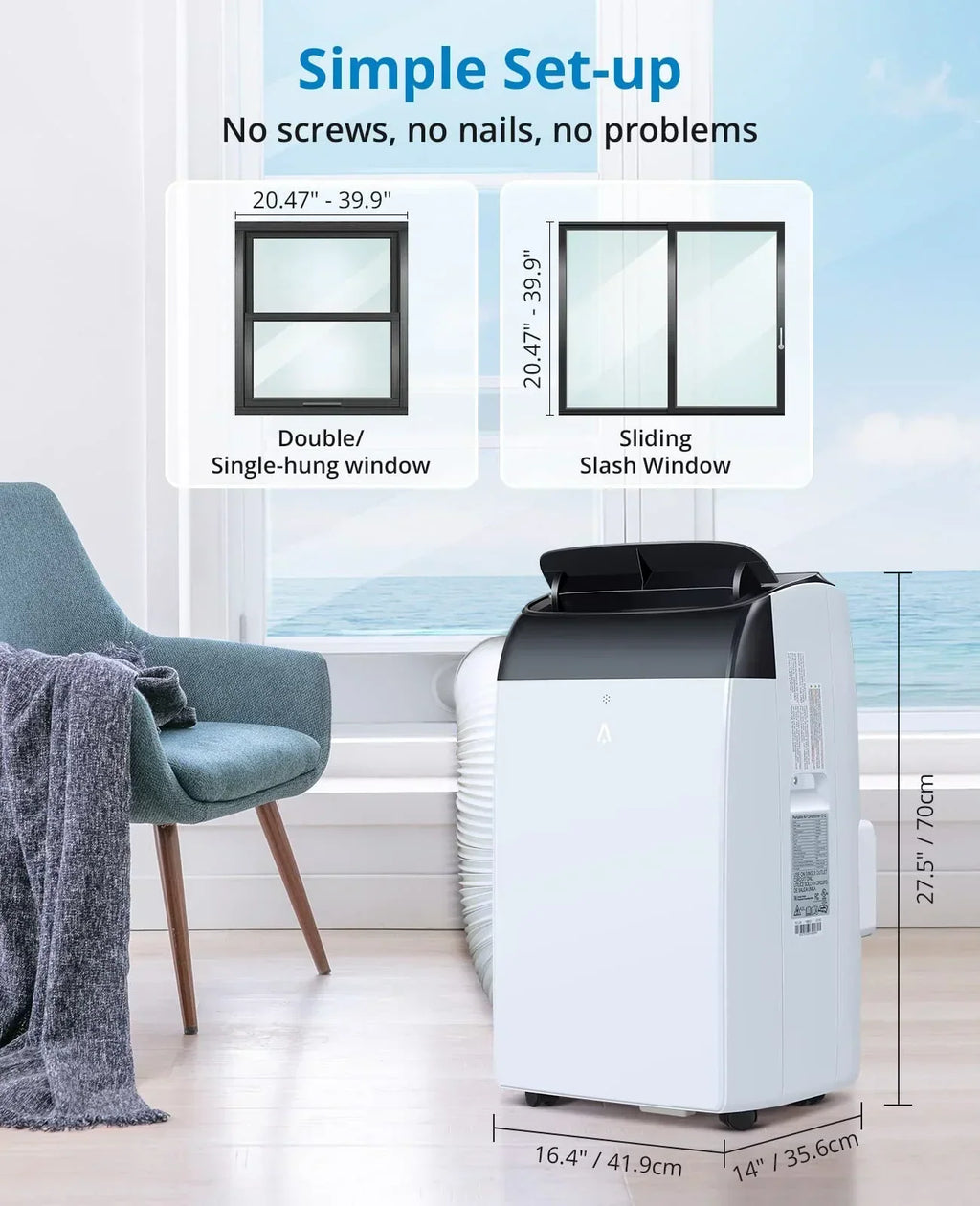 2026 New2025 New 14000 BTU Portable Air Conditioner Cools up to 750 Sq.Ft, 3-in-1 Quiet Portable AC Unit with Remote Control & Installation Kits for Large Room, 3 Speed, Auto Swing, 24H Timer