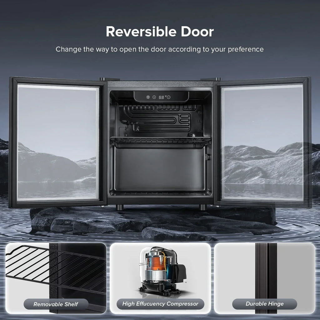 2026 NewAuseo 1.3 Cu.ft. Mini Beverage Refrigerator Cooler - 55 Can &12 Bottle Mini Fridge with Double Glass Door, for Home/Bar/Office, Electronic touch control