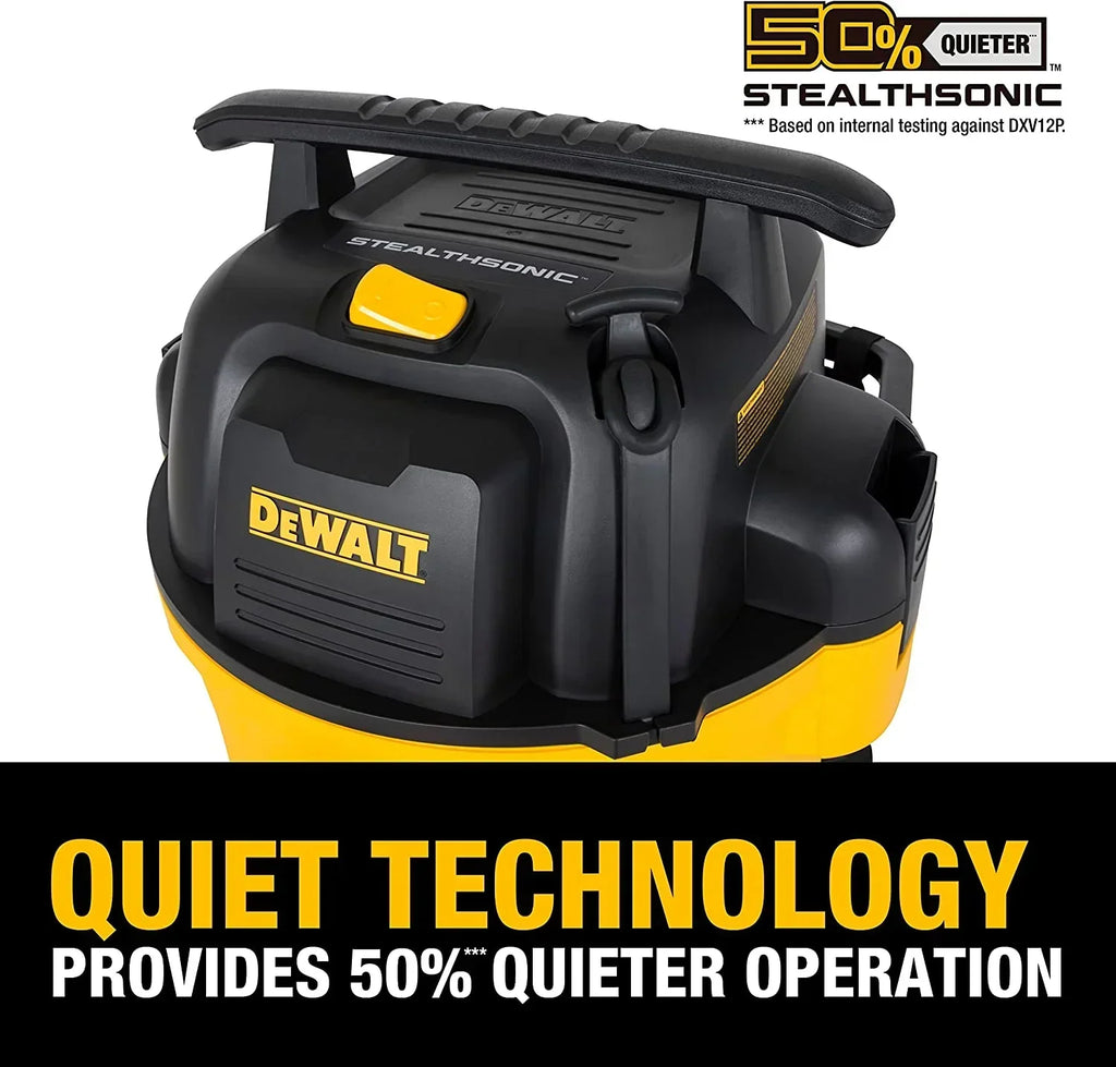 2026 NewDEWALT 12 Gallon STEALTHSONIC Ultra Quiet Poly Wet Dry Vacuum, DXV12P-QTA Newest Noise Reduction Vac, 5.5 Peak HP Shop Vacuum for Jobsite/Workshop, Reduce Motor Noise, Yellow