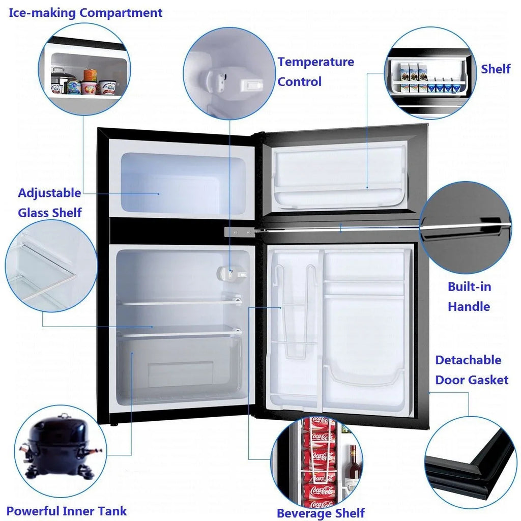 2026 NewCostway Refrigerator Small Freezer Cooler Fridge Compact 3.2 cu ft. Unit, Grey