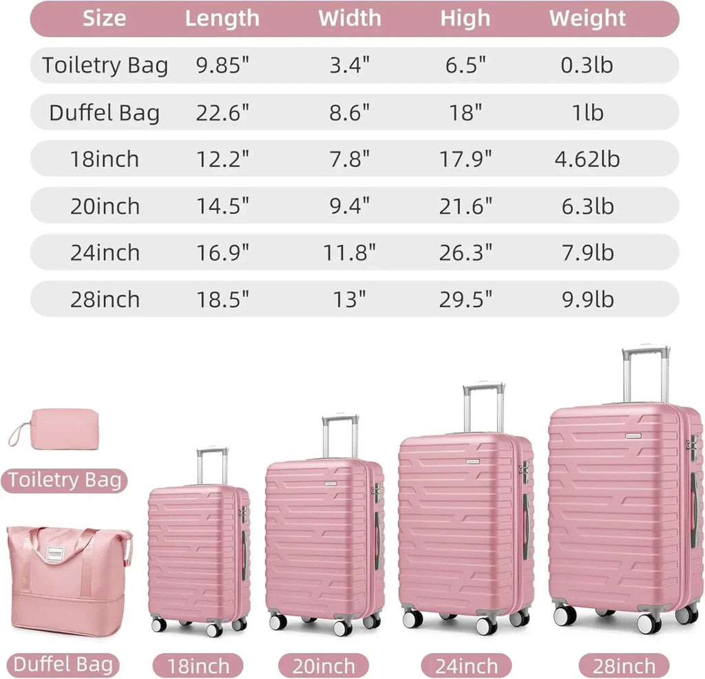 2026 New6-Piece Hardshell Luggage Set with Expandable Spinner Suitcases & TSA Lock, 25% Extra Capacity, Duffel Bag & Toiletry Kit, Cream ABS Suitcases
