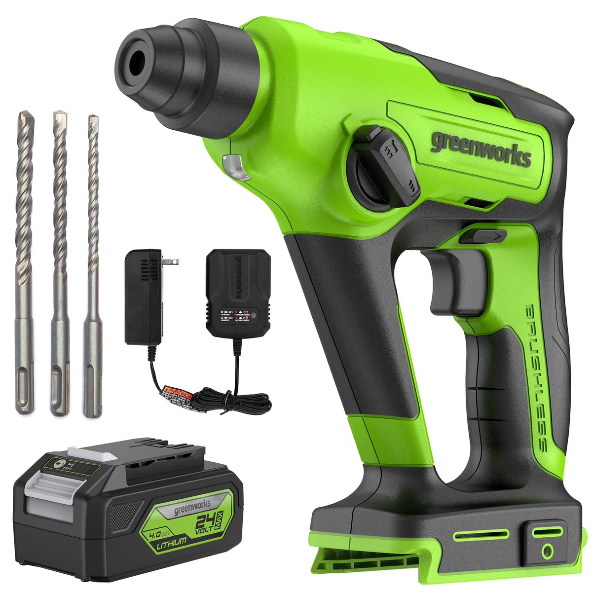 2026 New Greenworks 24V Cordless SDS 1.2J Heavy Duty Rotary Hammer Drill, 4Ah Battery and Charger Included