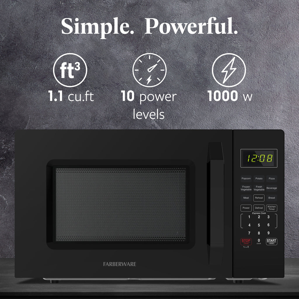 2026 NewFarberware 1.1 Cu. Ft. 1000-Watt Compact Microwave Oven, Black