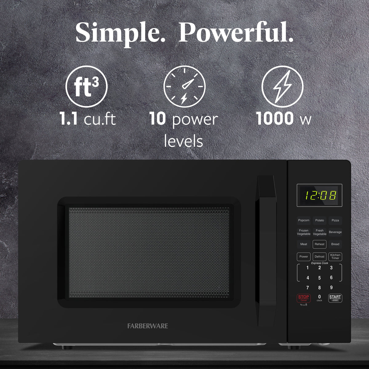 2026 NewFarberware 1.1 Cu. Ft. 1000-Watt Compact Microwave Oven, Black