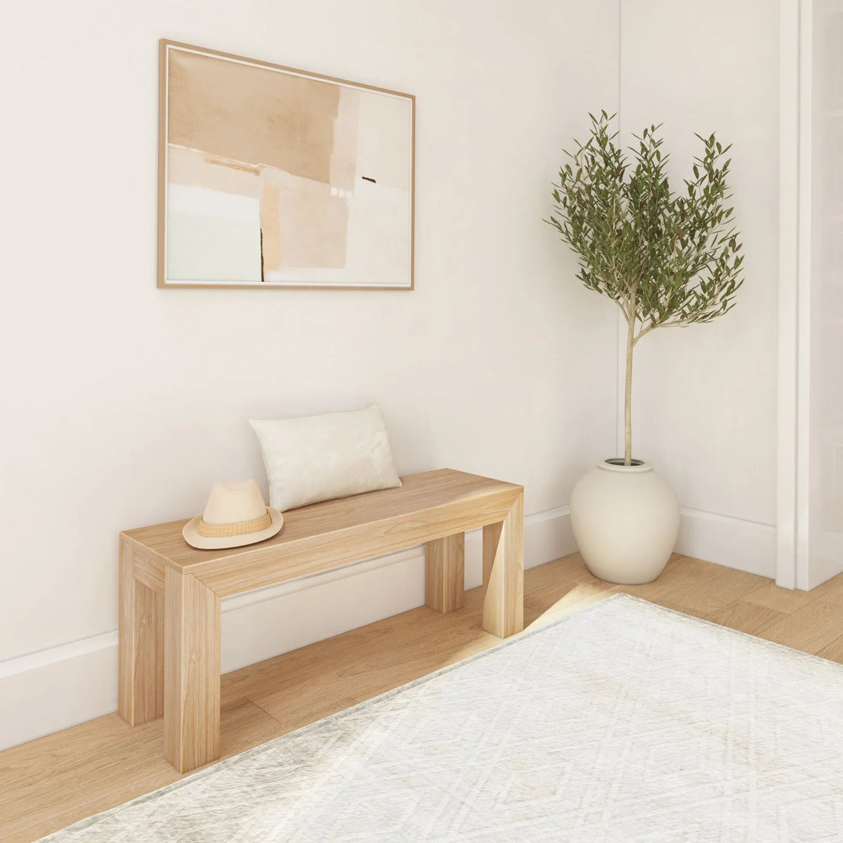 2026 New Plank+Beam Modern Dining Bench, Solid Wood Bench for Dining Table, 49", Blonde Wirebrush