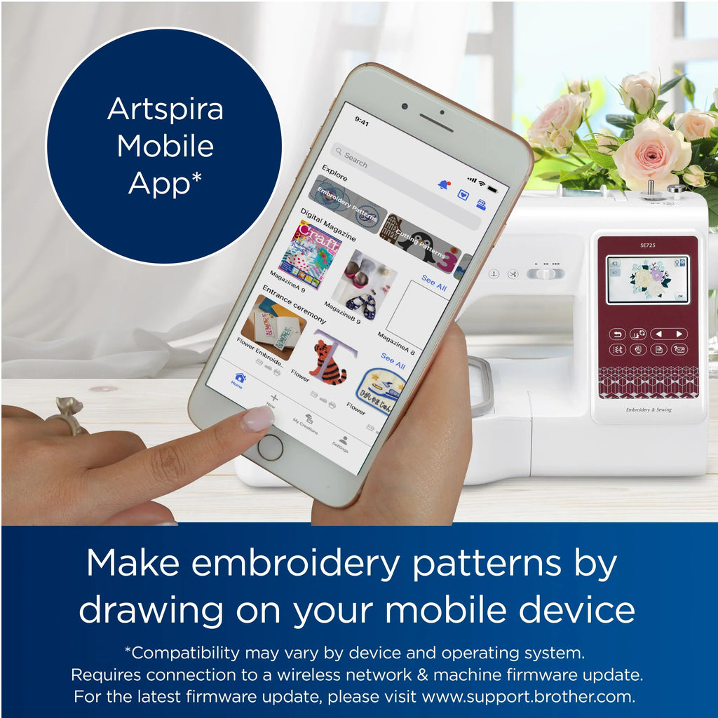 2026 NewBrother SE725 Sewing and Embroidery Machine with Artspira App, 50 Free Designs