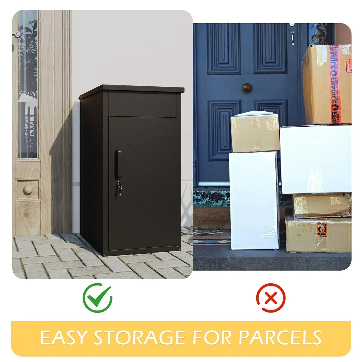2026 NewAECOJOY Package Delivery Boxes for Outside Parcel Drop Box Outdoor Storage Box Wall Mounted Express Mail Package Delivery Box 17" x 16" x 38.3" Black