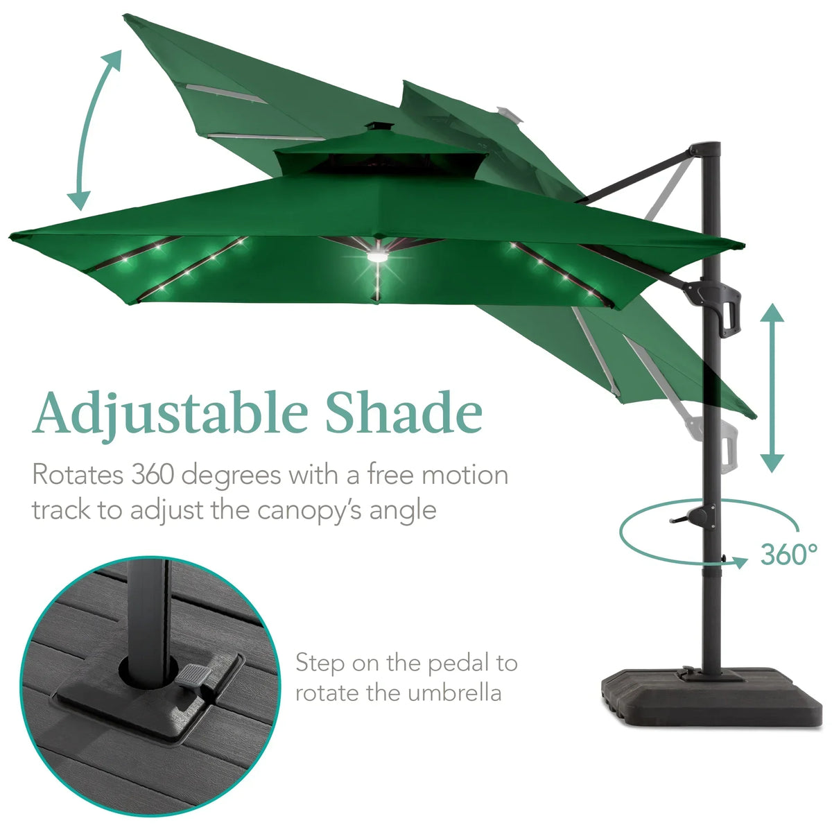 2026 NewBest Choice Products 10x10ft 2-Tier Square Outdoor Solar LED Cantilever Patio Umbrella w/ Base Included - Tan