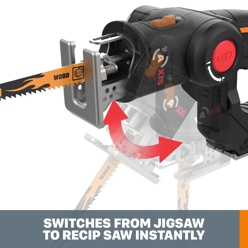 2026 NewWorx WX550L 20V Power Share Axis Cordless Reciprocating & Jig Saw (Battery & Charger Included)
