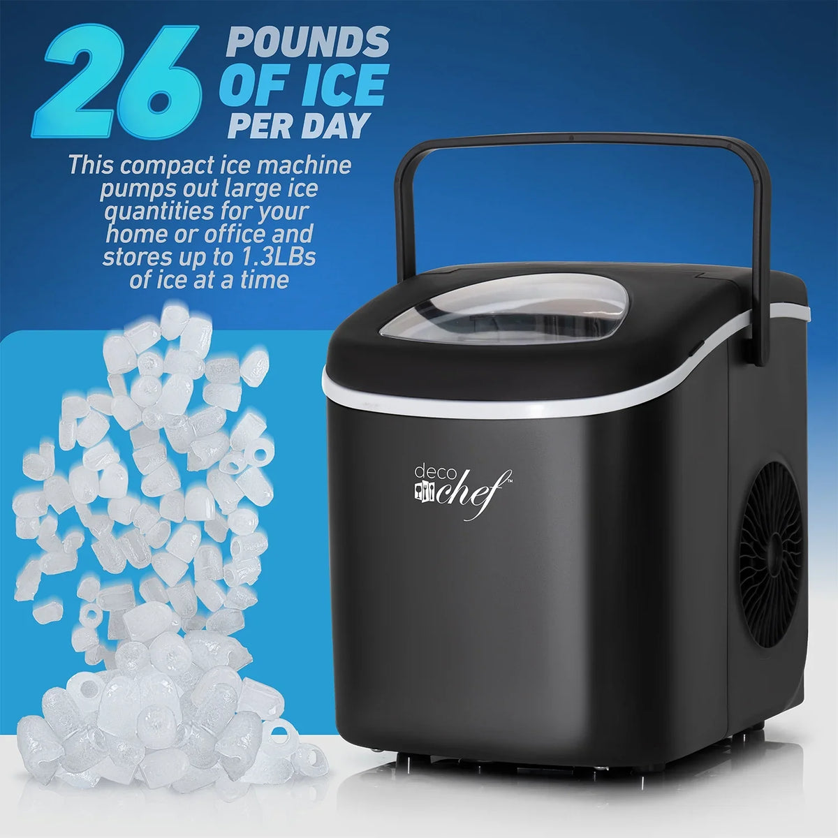 2026 NewDeco Compact Countertop Ice Maker, 26LBs in 24HRs, 9 Bullet Ice Cubes Ready in 6 Minutes, Stainless Steel