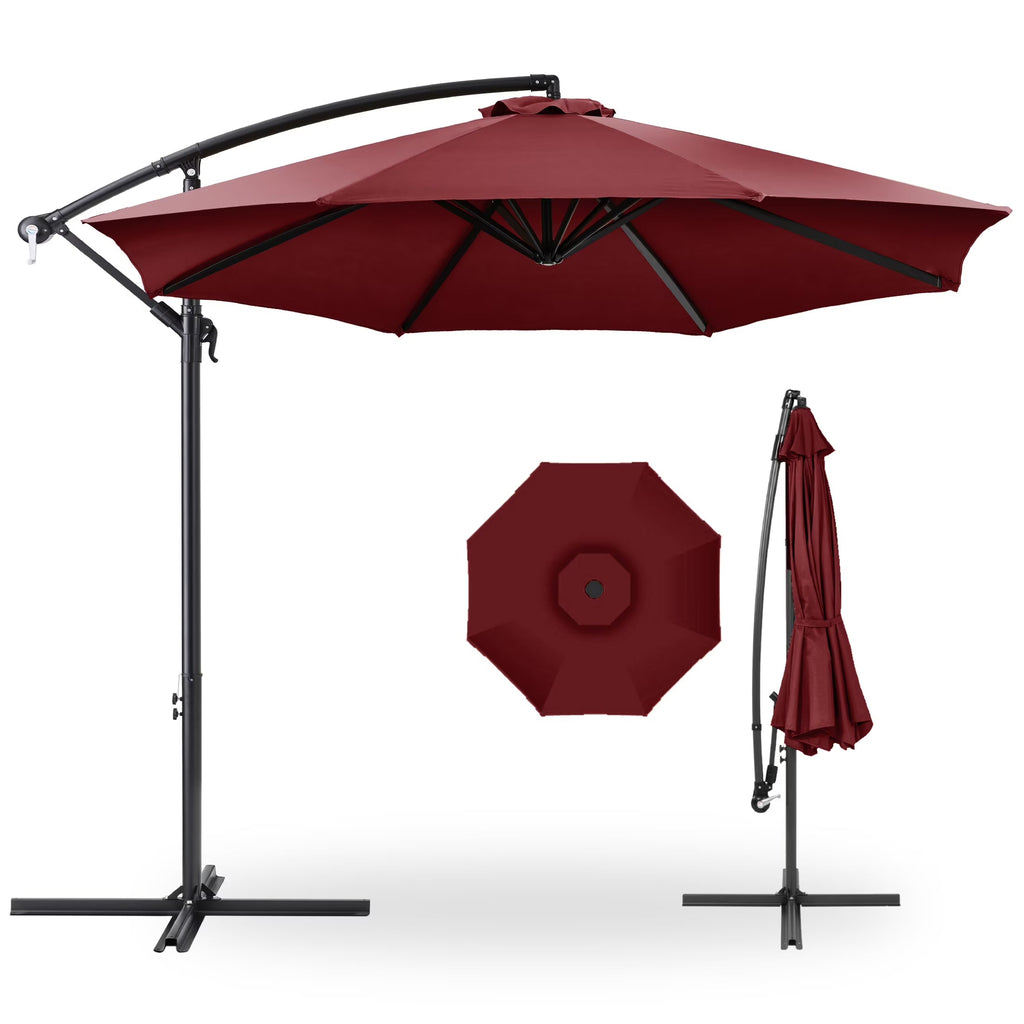 2026 NewBest Choice Products 10ft Offset Hanging Outdoor Market Patio Umbrella w/ Easy Tilt Adjustment - Tan