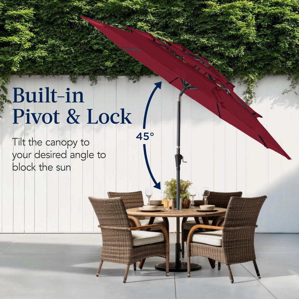 2026 NewBest Choice Products 10ft 3-Tier Patio Umbrella, Market Sun Shade w/ Tilt Adjustment, Easy Crank - Red