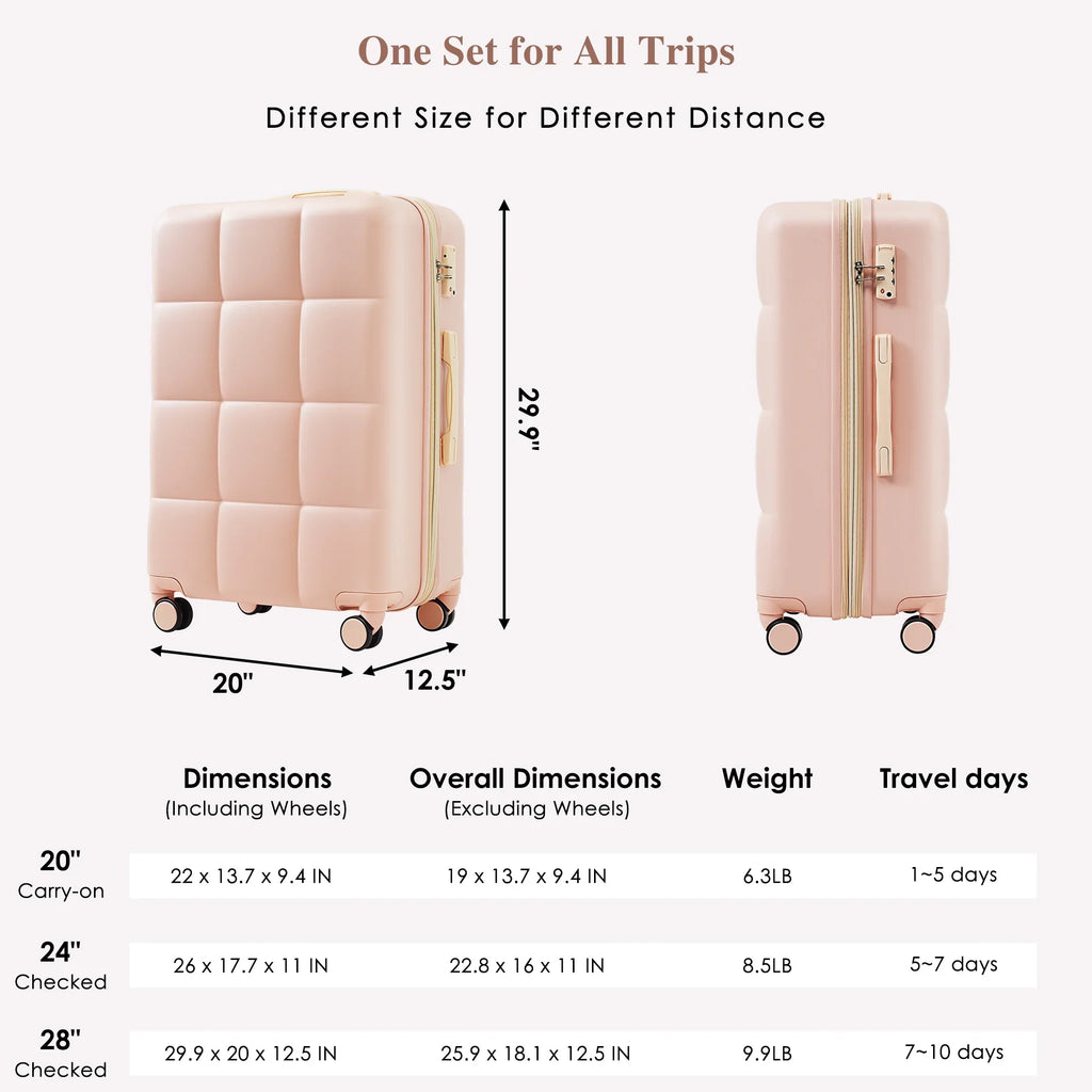 2026 New Luggage Set of 3, 20-inch with USB Port, Airline Certified Carry-on Luggage with Cup Holder, ABS Hard Shell Luggage with Spinner Wheels, white