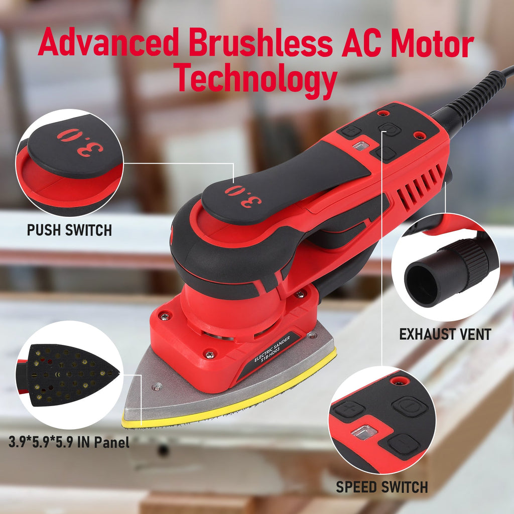 2026 NewM optimized Electric Detail Sander with 12 Sanding Paper, 350W Brushless Motor Mouse Sander, Powerful & Low Vibration, 10000 RPM, for Wood Working