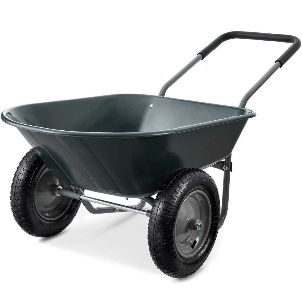 2026 NewBest Choice Products Dual-Wheel Home Wheelbarrow Yard Garden Cart for Lawn, Construction - Green