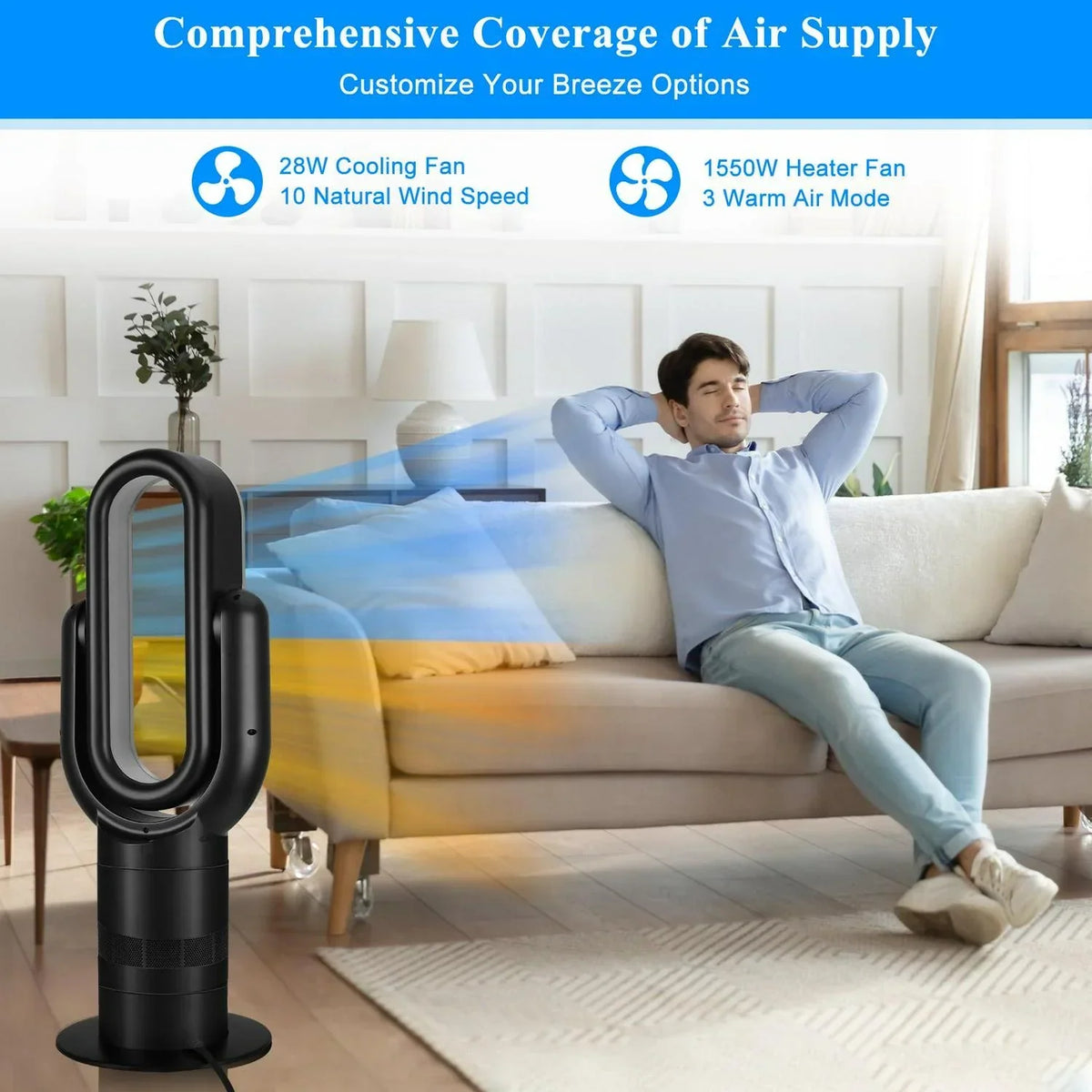 2026 NewDubbin 26 inch Space Heater Bladeless Tower Fan. Heater and Cooling Combo. with Remote Control. Black
