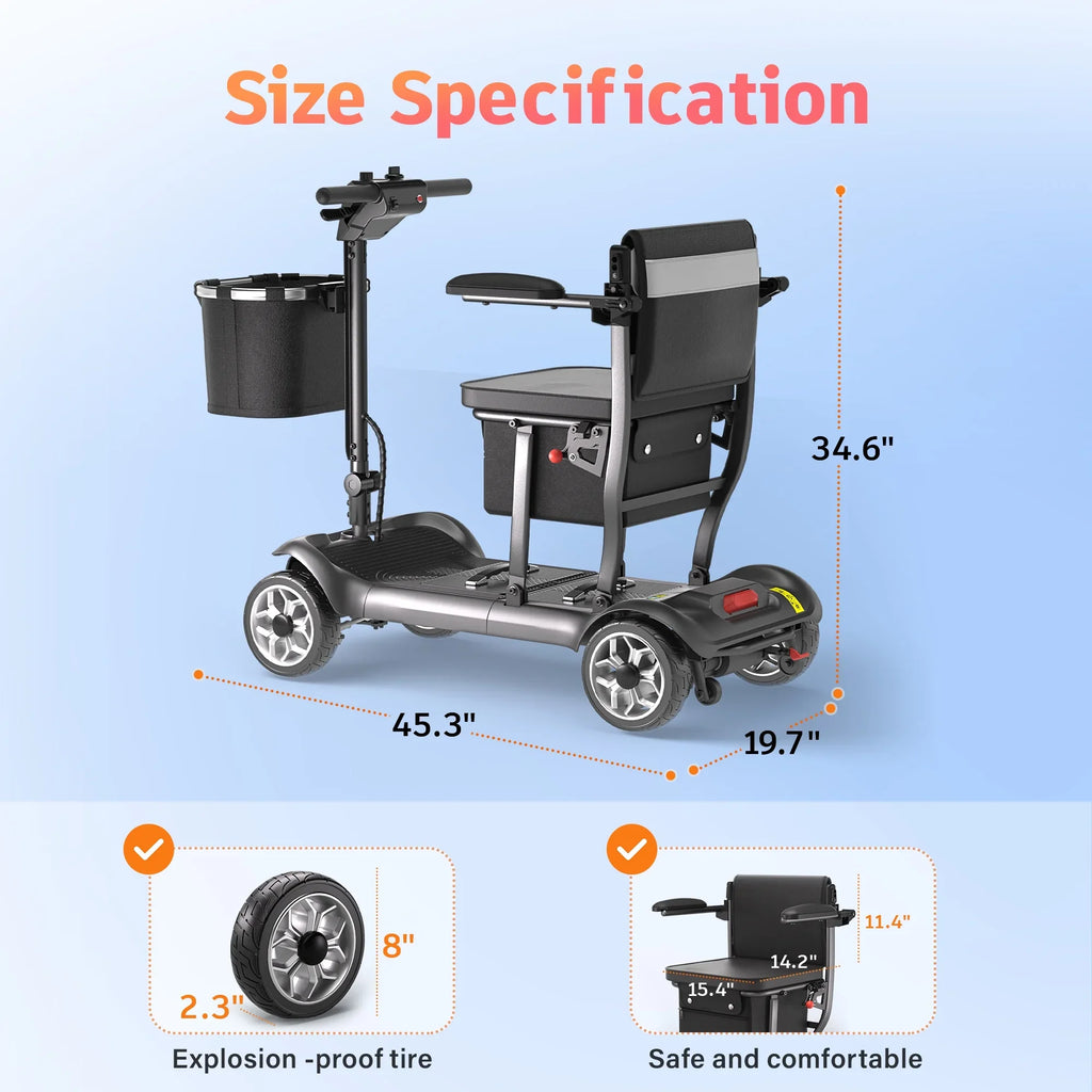 2026 NewEAGLOG Light Weight 4 Wheels Mobility Scooter for Seniors, Electric Folding Wheelchair Device for Travel, Black