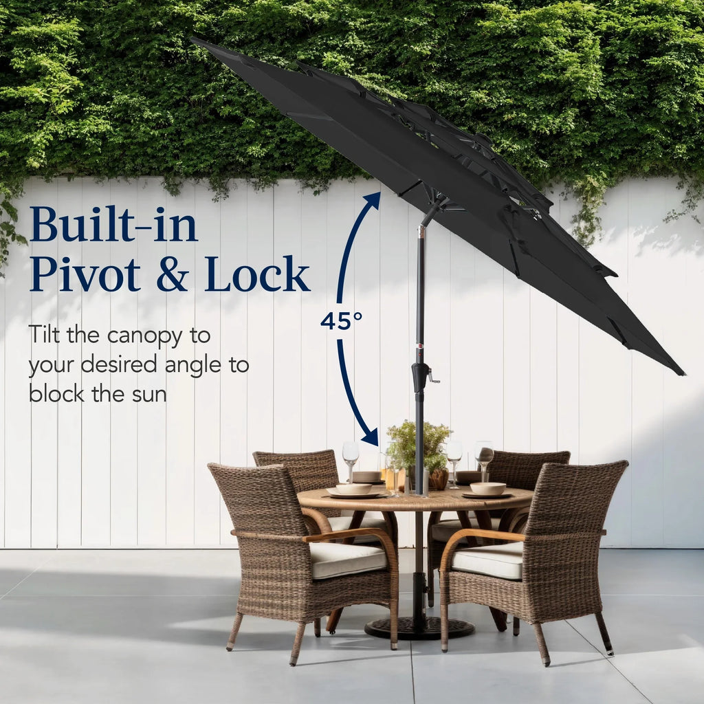 2026 NewBest Choice Products 10ft 3-Tier Patio Umbrella, Market Sun Shade w/ Tilt Adjustment, Easy Crank - Red