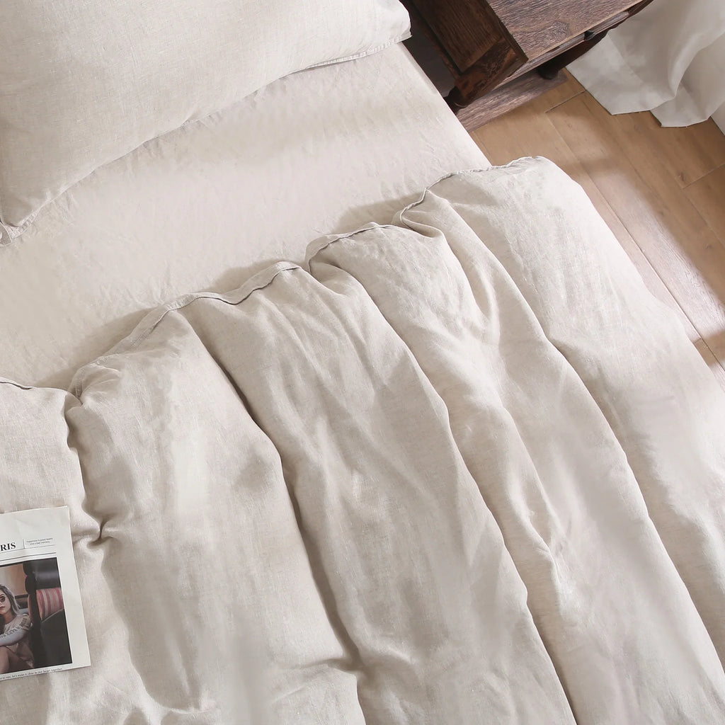 2026 New100% Pure Linen Duvet Cover with Button Closure and Corner Ties Soft & Breathable - Natural Full/Queen