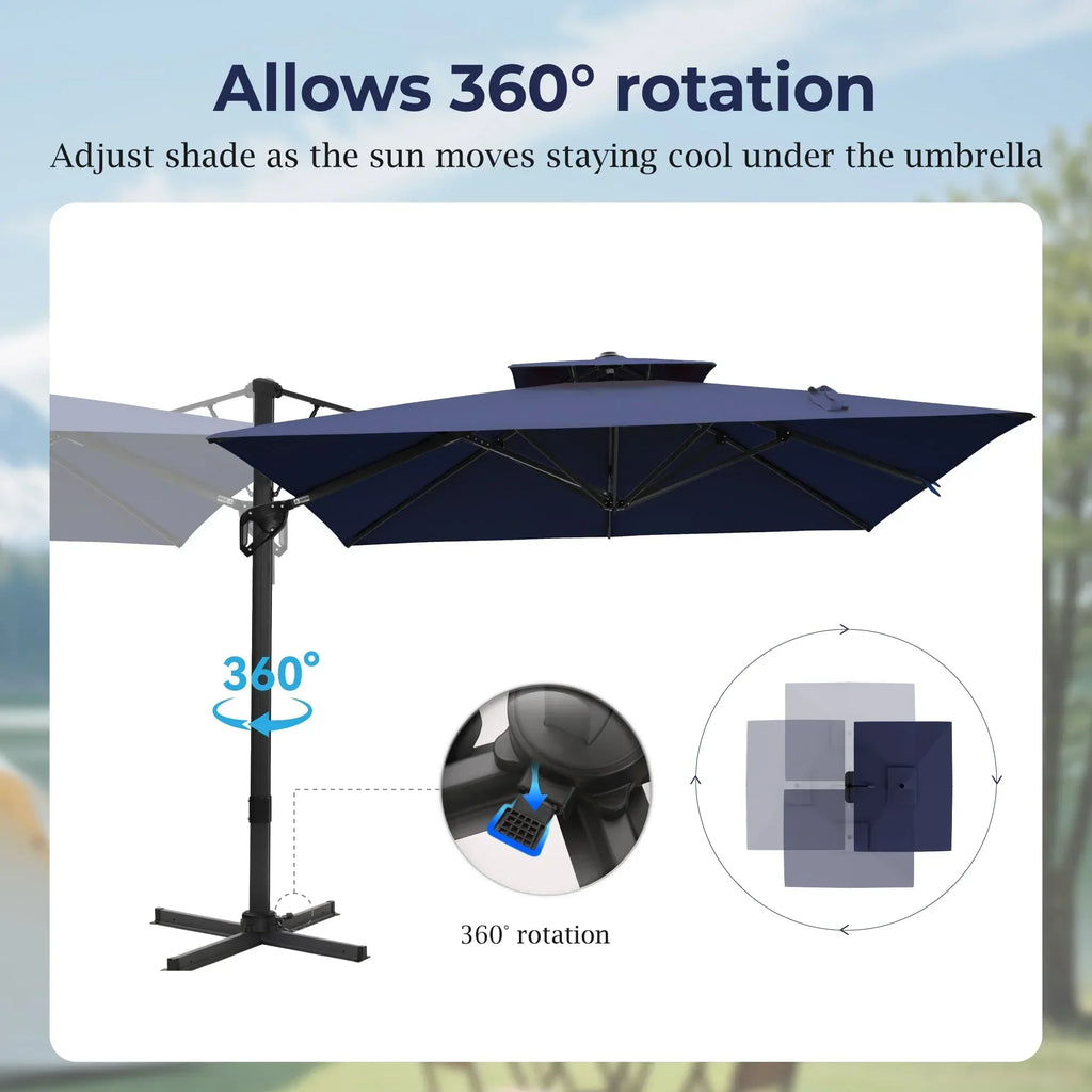 2026 NewAlpha Joy 12x9ft Outdoor Patio Umbrella Large Rectangle Offset Cantilever Double Umbrella with 360°Rotation, Beige