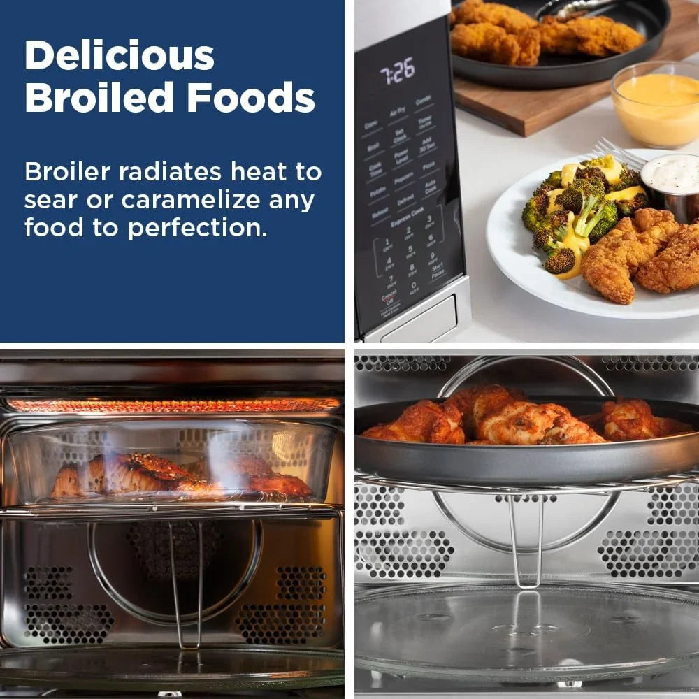 2026 NewOpen Box GE 3-in-1 Microwave Oven, 1,050 Watts Air Fryer, Broiler and Convection Mode, Child-Lock Technology, Kitchen Essentials for The Countertop or Dorm Room, 1.0 Cu. Ft., Stainless Steel