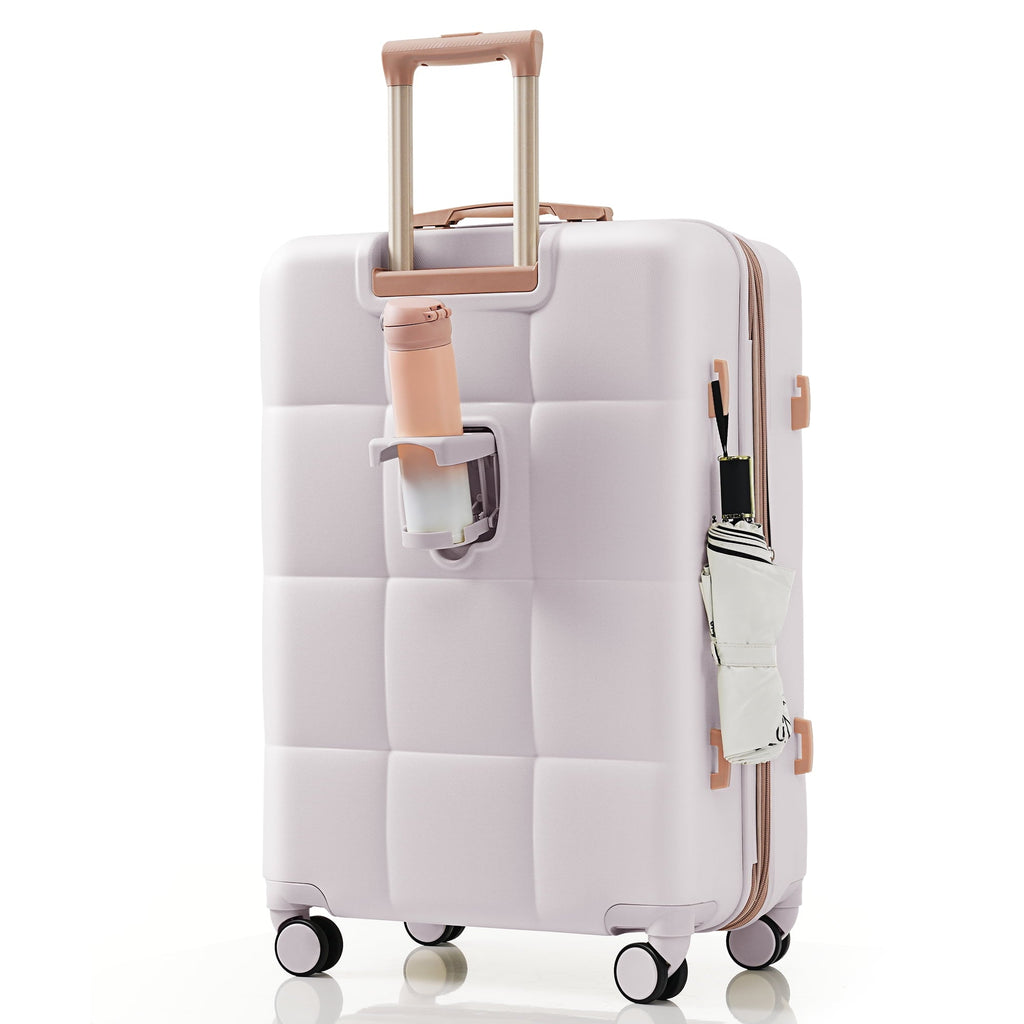 2026 New Luggage Set of 3, 20-inch with USB Port, Airline Certified Carry-on Luggage with Cup Holder, ABS Hard Shell Luggage with Spinner Wheels, white