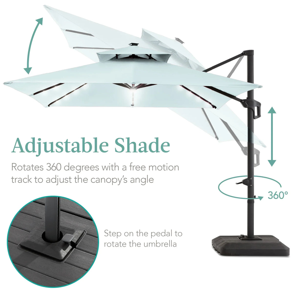 2026 NewBest Choice Products 10x10ft 2-Tier Square Outdoor Solar LED Cantilever Patio Umbrella w/ Base Included - Tan