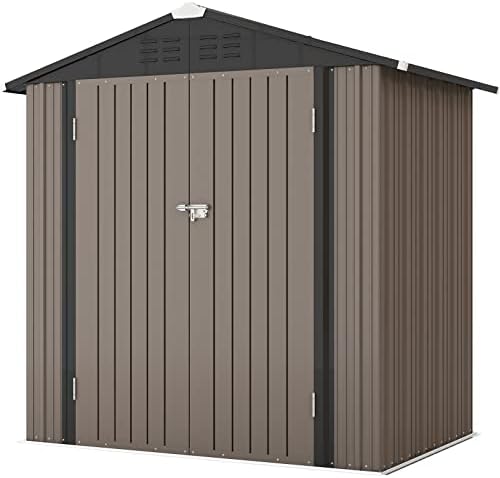 Patiowell 6x4 FT Outdoor Storage Shed, Metal Storage Sheds, Brown