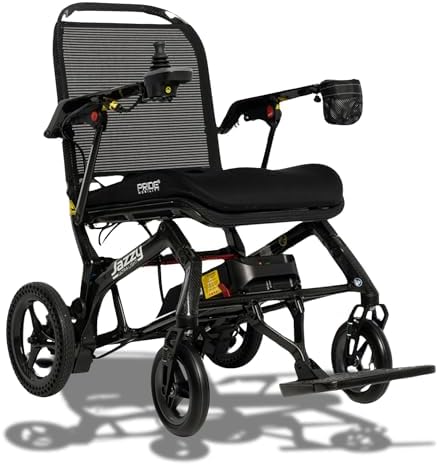 Pride Mobility Jazzy Ultra Light Folding Travel Power Chair - 300 lbs Capacity, 3.69 mph, Lightweight Foldable Electric Wheelchair for Travel Seniors, Adults – 10Ah Airline-Approved Battery (Black)