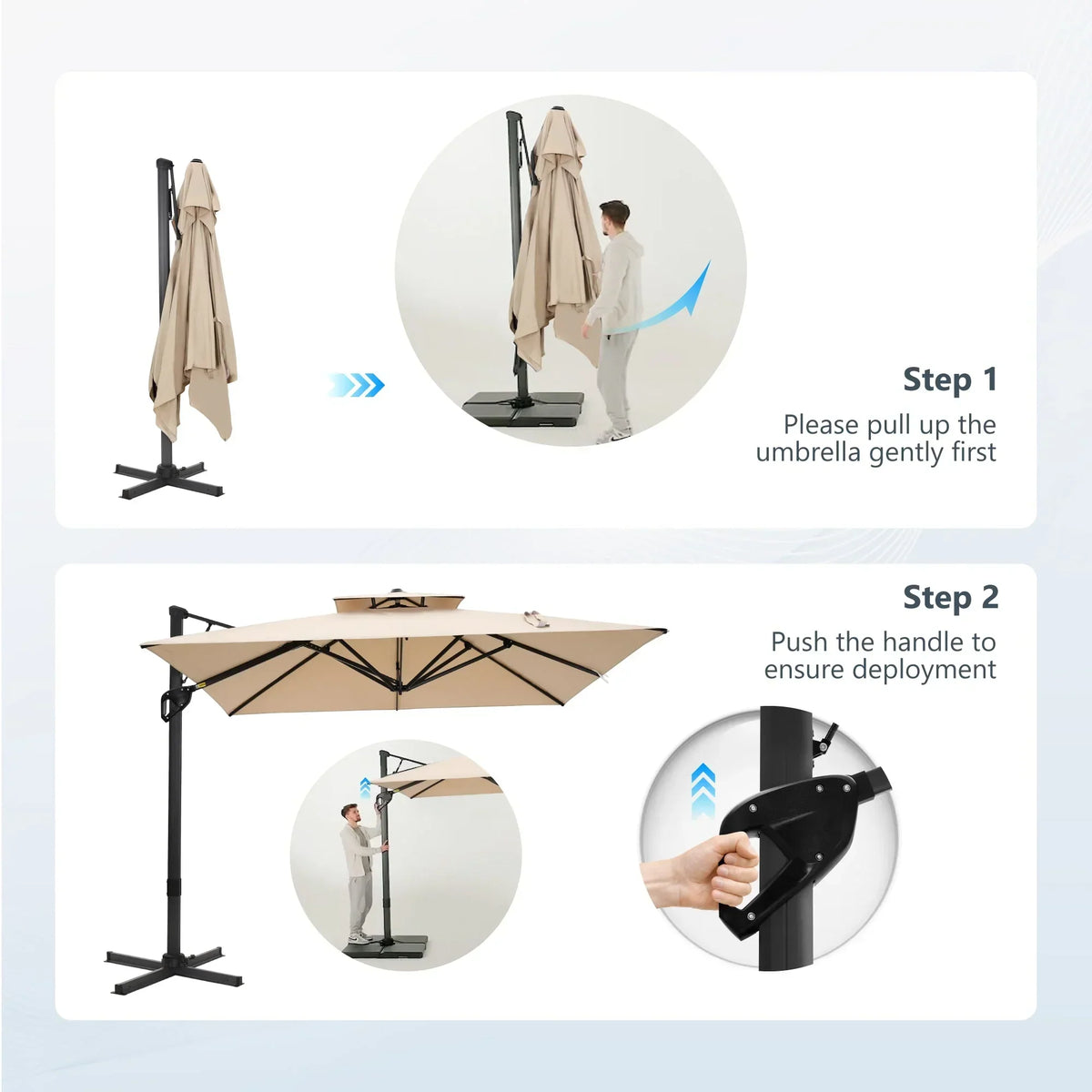 2026 NewAlpha Joy 12x9ft Outdoor Patio Umbrella Large Rectangle Offset Cantilever Double Umbrella with 360°Rotation, Beige