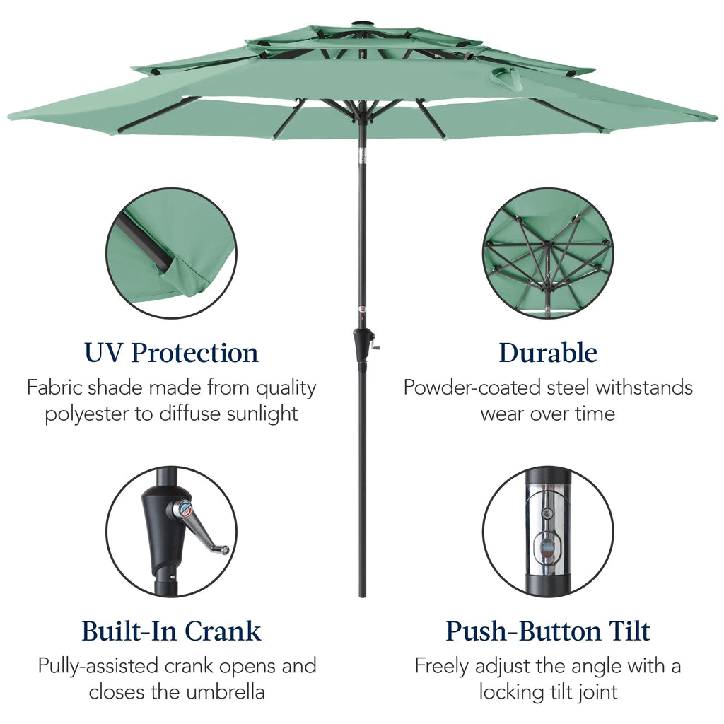 2026 NewBest Choice Products 10ft 3-Tier Patio Umbrella, Market Sun Shade w/ Tilt Adjustment, Easy Crank - Red