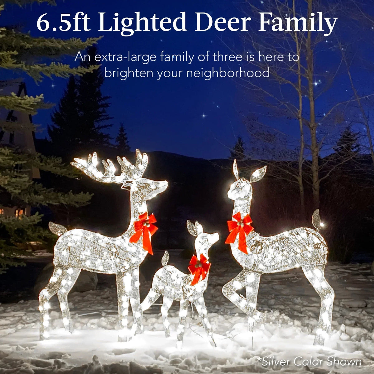 2026 NewBest Choice Products 6.5ft 3-Piece Lighted Christmas Deer Set Outdoor Yard Decoration w/ 385 LED Lights, Stakes - Gold