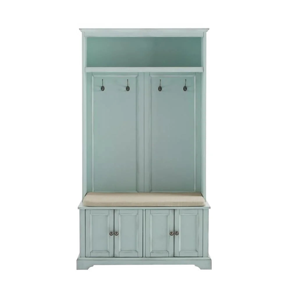 2026 NewBowery Hill Traditional Wood Hall Tree in Seafoam Blue/Oatmeal