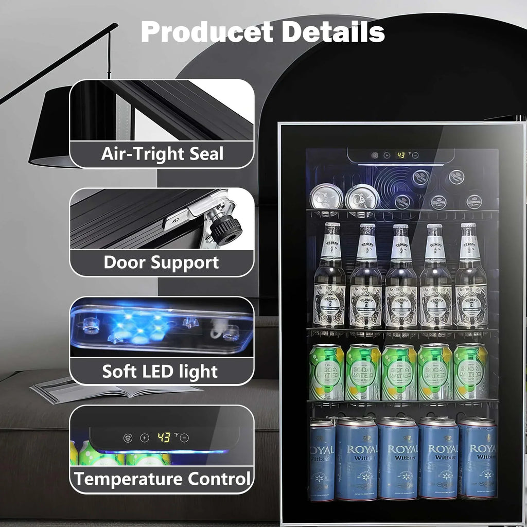 2026 NewAuseo 126 Can Beverage Refrigerator and Cooler with Glass Door for Home/Office/Bar-Black