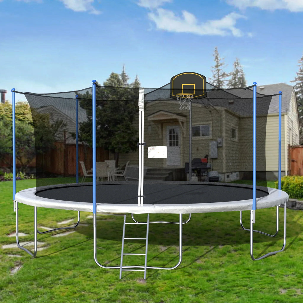 2026 New14FT Outdoor Trampoline with Safety Enclosure, Steel Tube Frame, Ladder & Secure Net - Heavy Duty, Blue