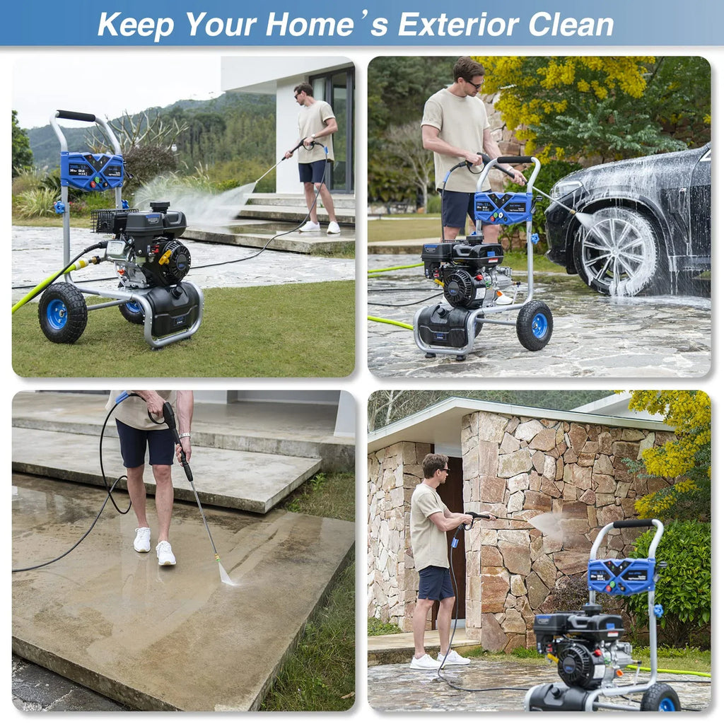 2026 NewEfurden 3500PSI Gas Pressure Washer, 2.3GPM Gas Powered High Pressure Clean Machine with 209CC Engine, 4 Adjustable Nozzles for Cleaning Walls, Terraces, Vehicles, Gardens (Blue)