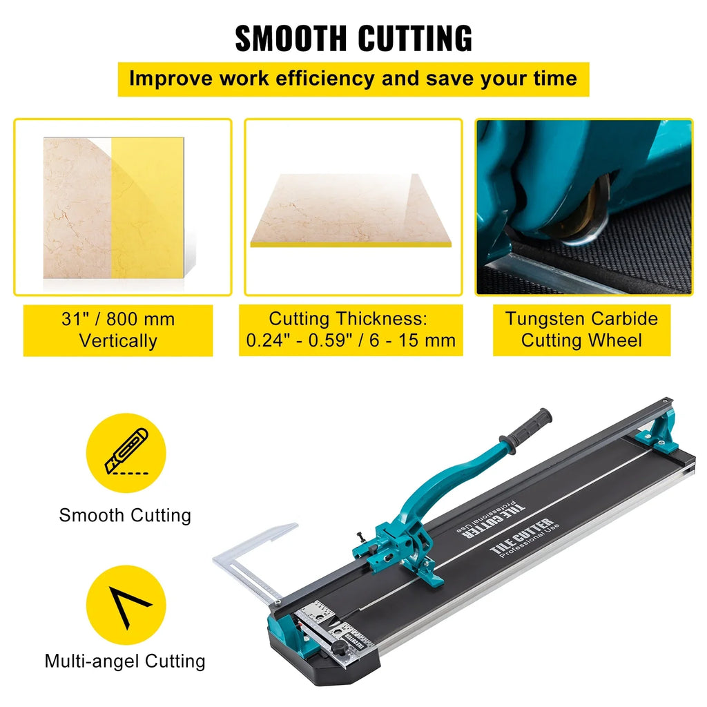 2026 NewVEVOR Tile Cutter 31 Inch,Manual Tile Cutter Single Rail with Precise Laser Positioning, Alloy Cutter Wheel with Ergonomic Handle, Accurate Rulers