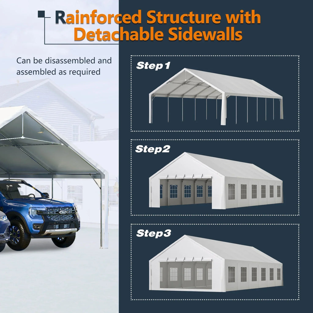 2026 New20x40 FT Heavy-Duty Party Tent with 3 Storage Bags - Large Waterproof Wedding Event Shelter for Removable Sidewalls & Zipper Door - Outdoor Commercial Tent for Parties Carport Camping BBQ Garden