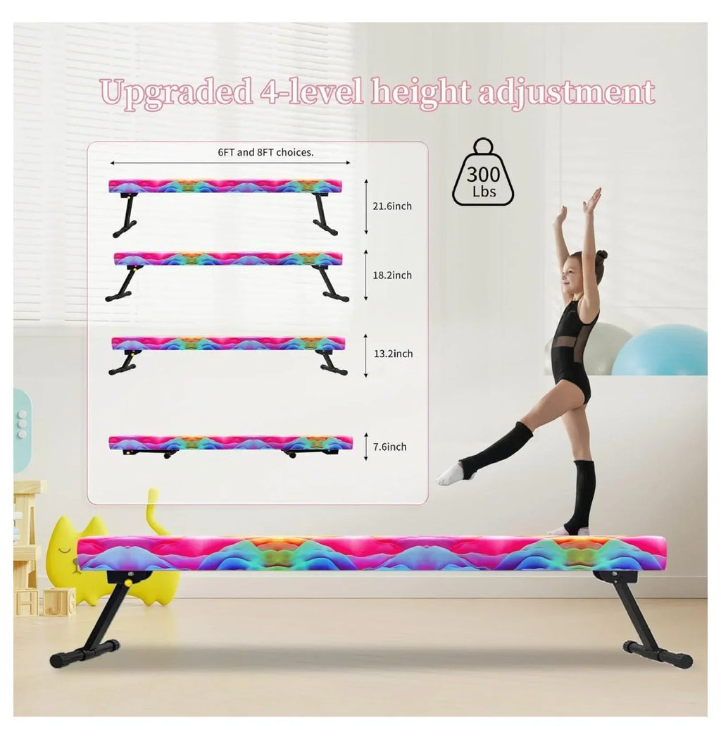 2026 New8FT Adjustable&Foldable Gymnastics Balance Beam,Home Gym Equipment,Easy Assembling and Storage,No Tool Require,for Kids Children Girls Training