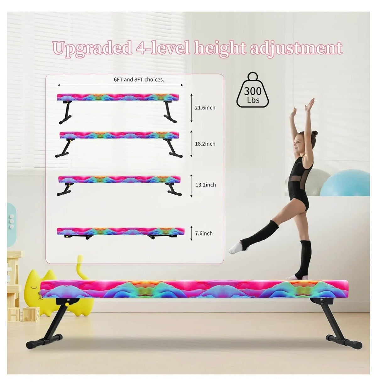 2026 New8FT Adjustable&Foldable Gymnastics Balance Beam,Home Gym Equipment,Easy Assembling and Storage,No Tool Require,for Kids Children Girls Training