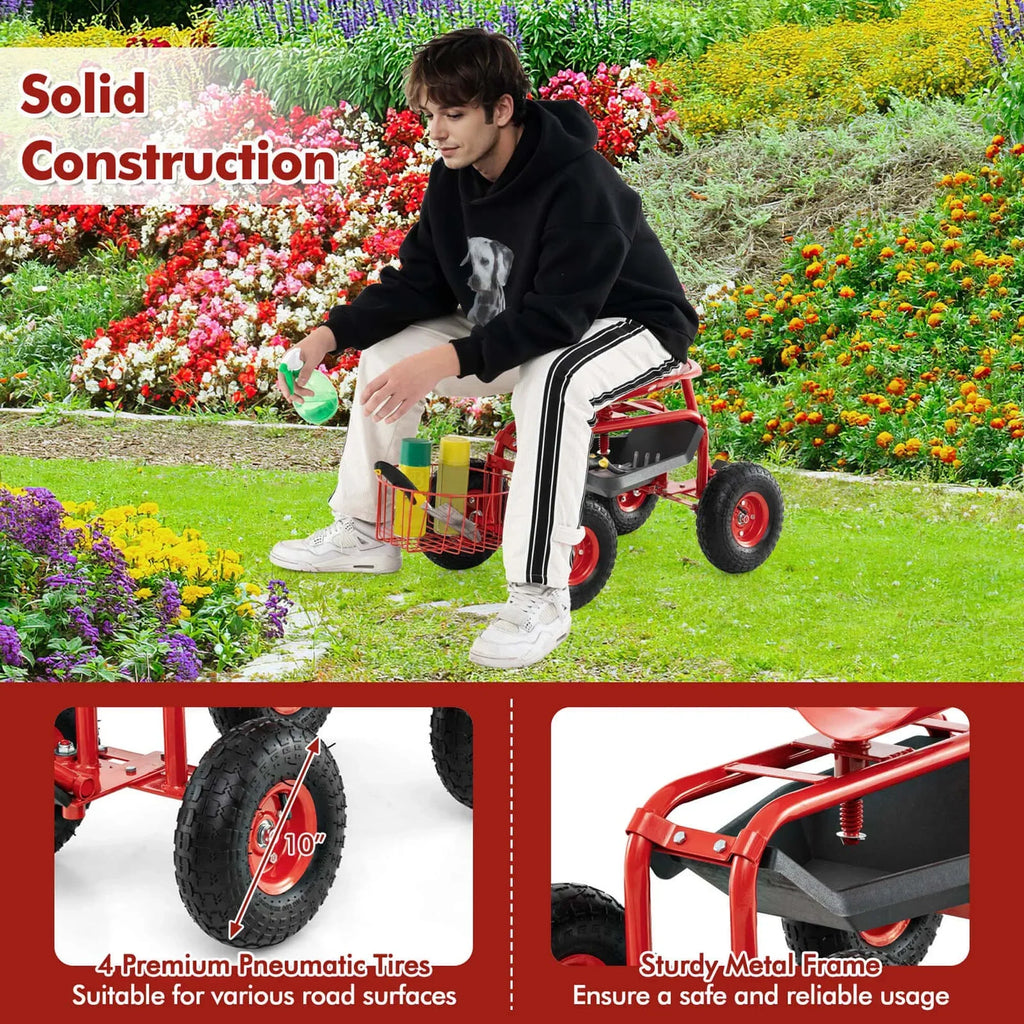 2026 NewCostway Garden Cart Rolling Work Seat for Planting with Extendable Handle Green