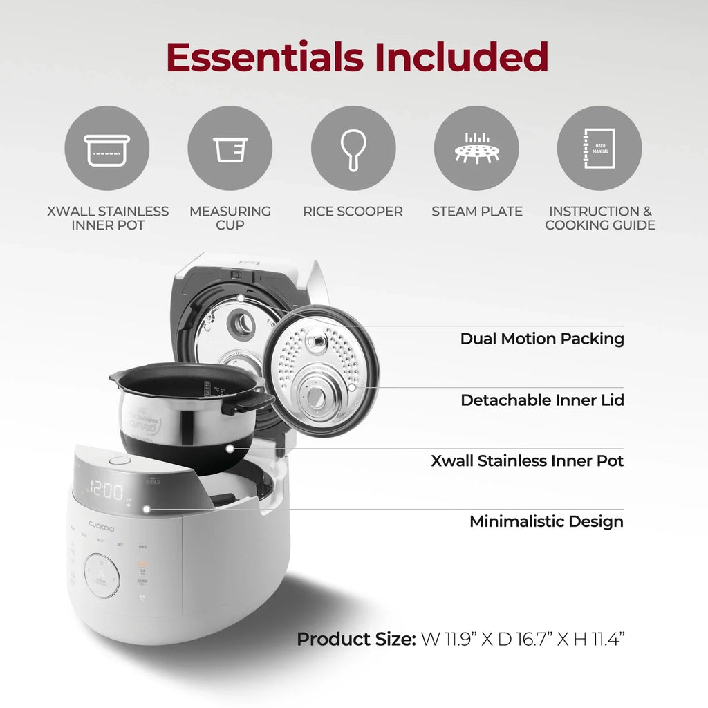 2026 NewCuckoo 10 Cup Dry Induction Heating Twin Pressure Rice Cooker with Micom Logic Tech, Nonstick Pot, Warmer, 25 Menu Modes and Voice Guide in White (CRP-LHTR1009FW)