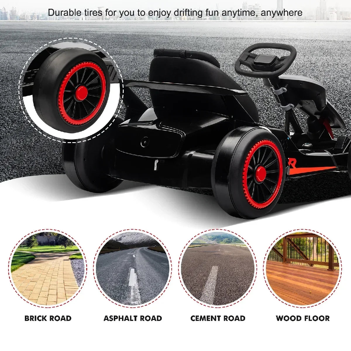 2026 New24V Drift Kart with 2X150W Strong Motor, 7AH Big Battery, Electric Pedals, Electric Go Kart Outdoor Race Toy