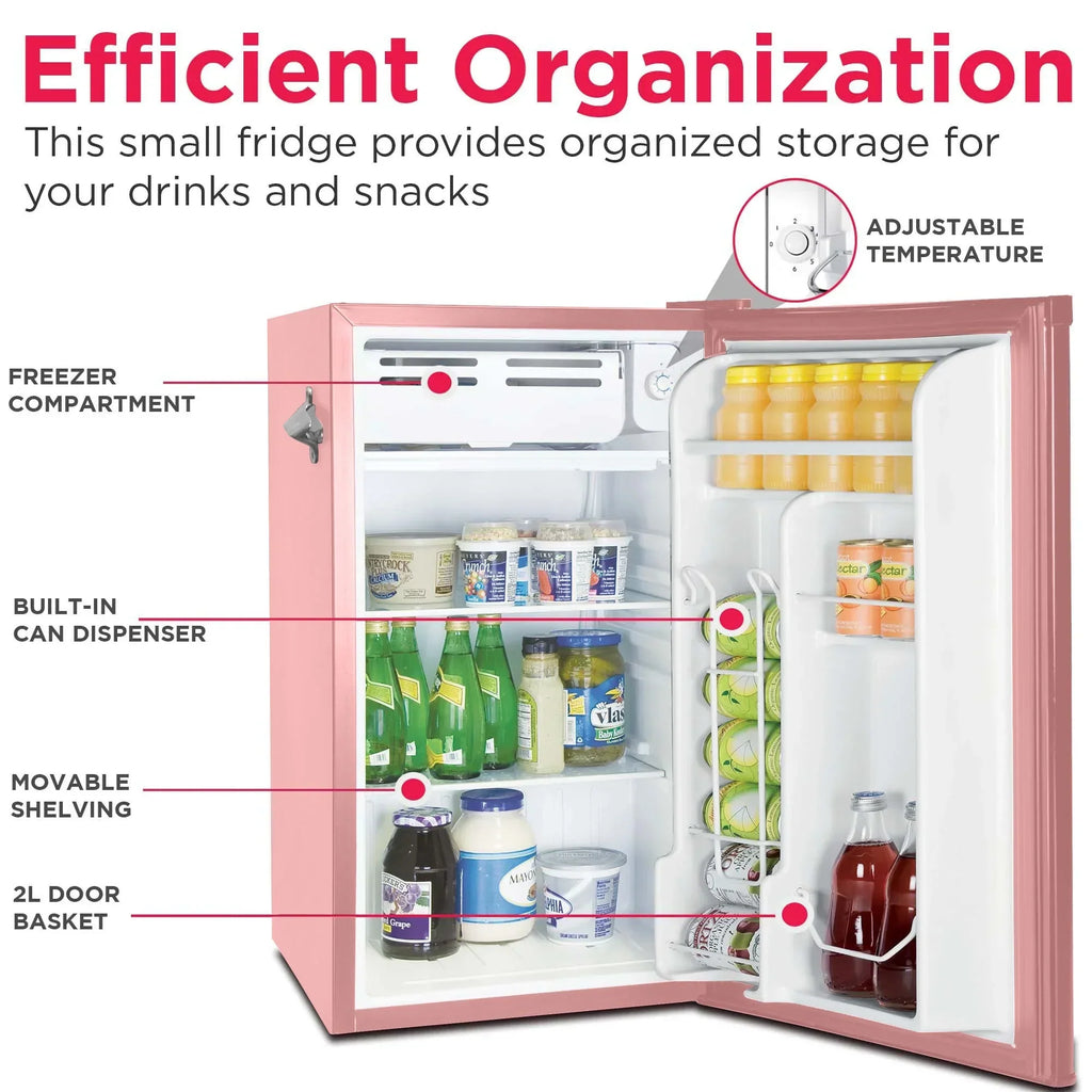 2026 NewFrigidaire EFR376-C-PINK 3.2-Cu.-Ft. 65-Watt Retro Bar Fridge with Side Bottle Opener (Pink)