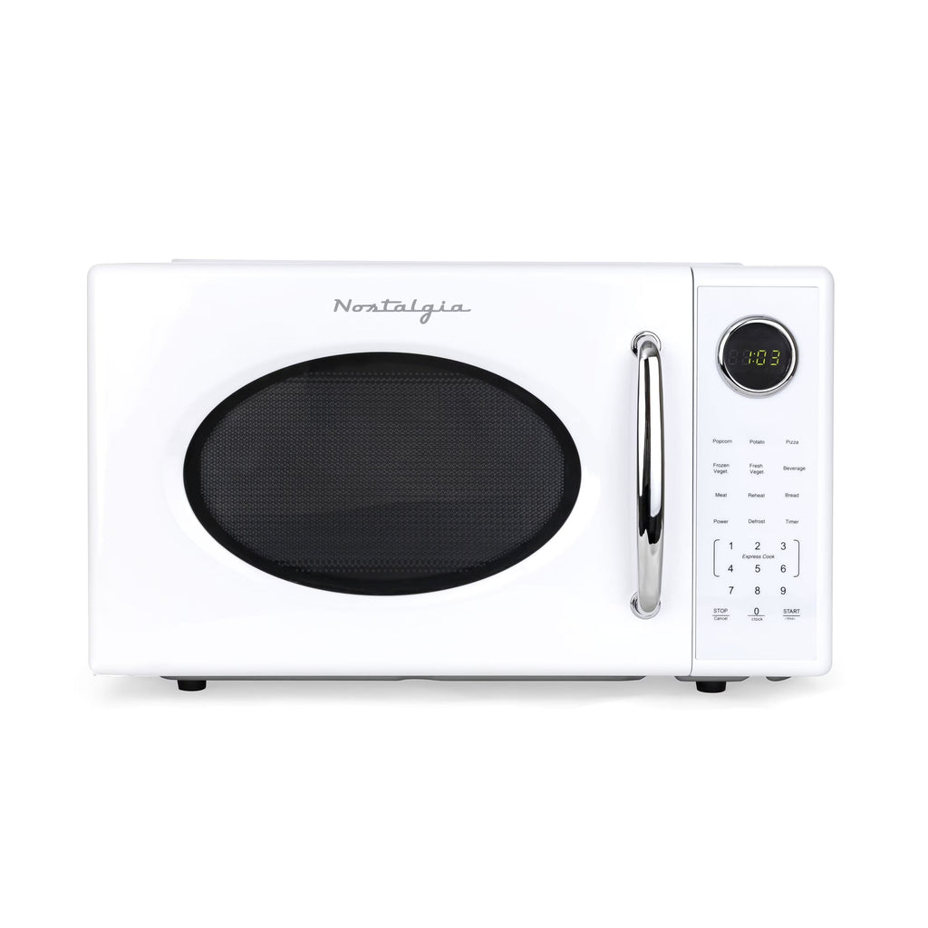 2026 NewNostalgia Retro Microwave Oven - 1.1 Cu Ft & 1000-Watt Countertop Size with Glass Turntable, Child Safety Lock, 8 Auto-Cook Programs & Digital Clock - Black