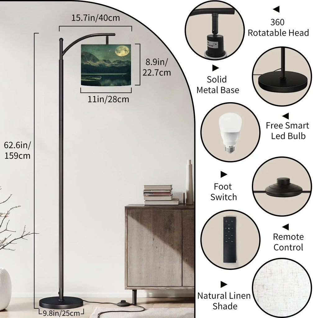 2026 New Arc Floor Lamp, 3 Color Temperatures Modern Floor Lamps Fall Autumn Maple Tree Forest Adjustable Tall Standing Reading Lamp with Linen Texture Shade