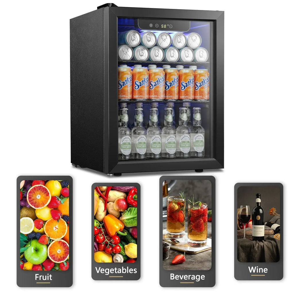 2026 NewAuseo 126 Can Beverage Refrigerator and Cooler with Glass Door for Home/Office/Bar-Black