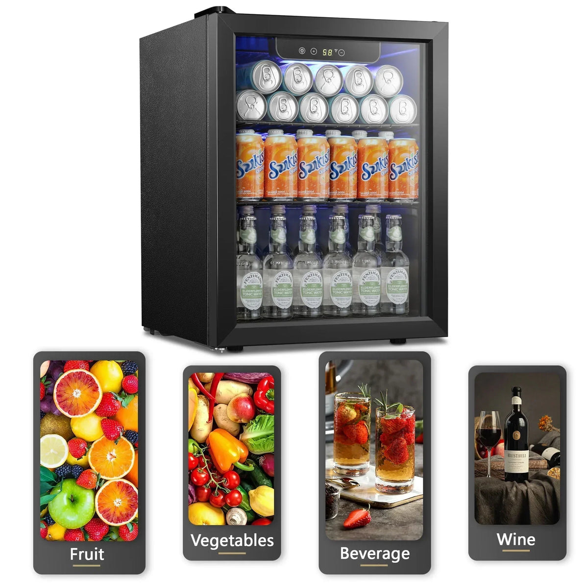 2026 NewAuseo 126 Can Beverage Refrigerator and Cooler with Glass Door for Home/Office/Bar-Black