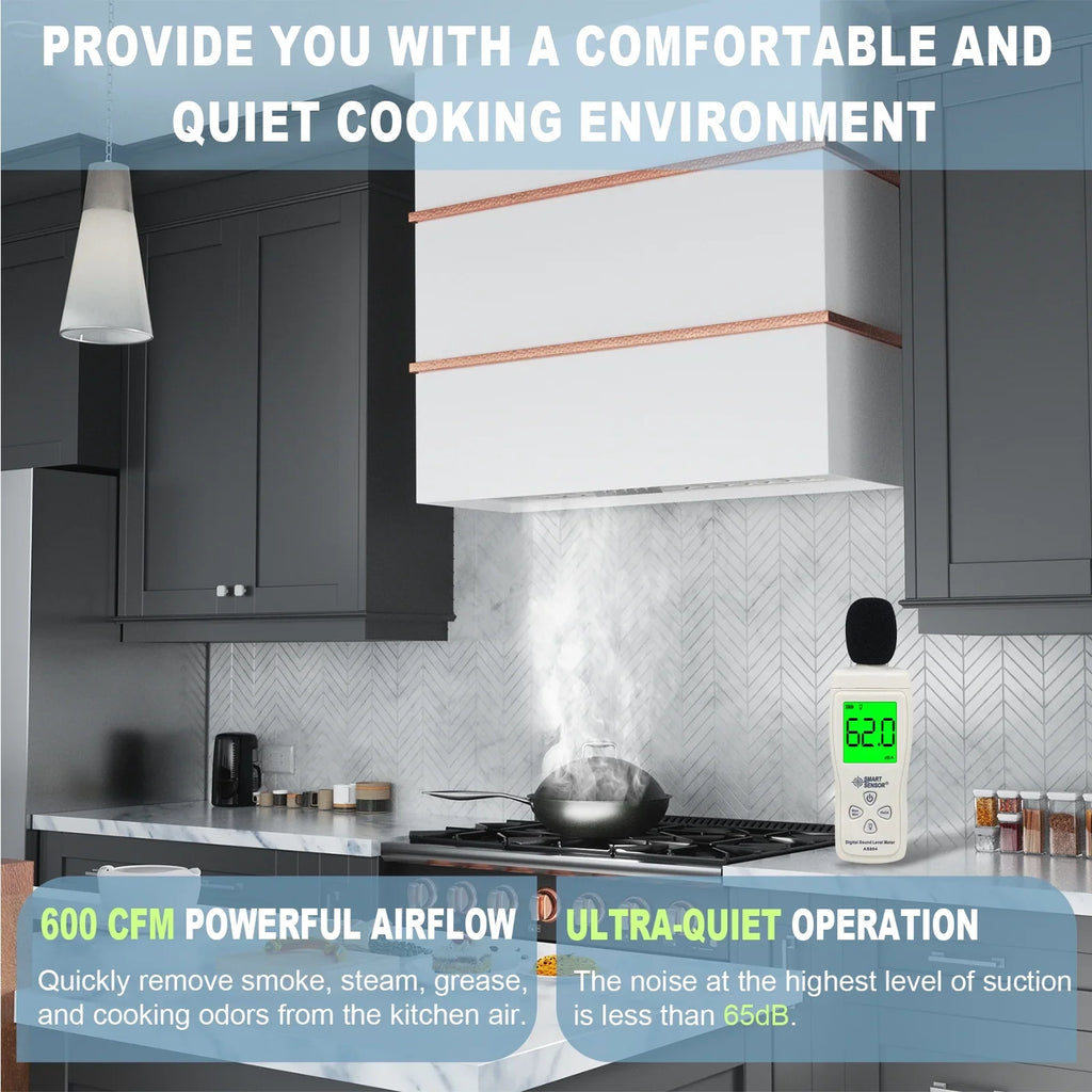 2026 New Akicon Range Hood 30 Inch, 600 CFM Ducted Vent Hood, Stainless Steel Box Kitchen Hood with 2 LED Lights, Removable Baffle Filters